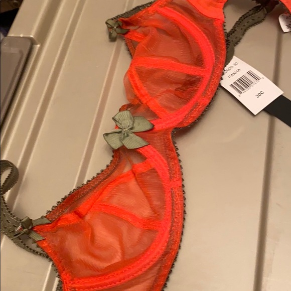 Claudette 30C bra salmon orange green piping sheer - Picture 5 of 5